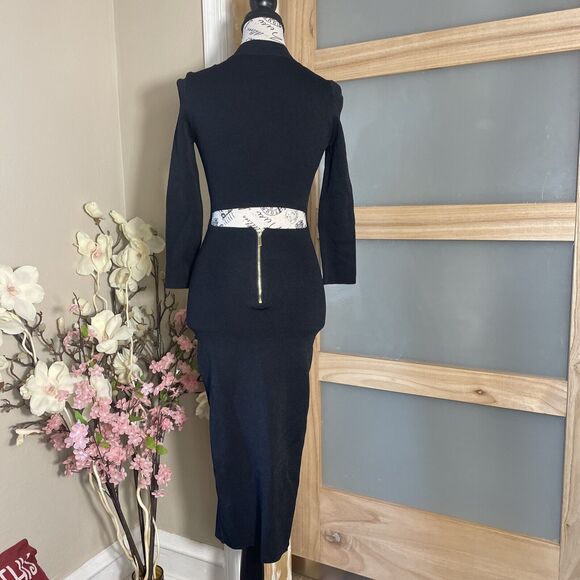 Rachel Roy XS Small Black Solid Mock Neck Open Back Fall/Winter Dress - Picture 3 of 7